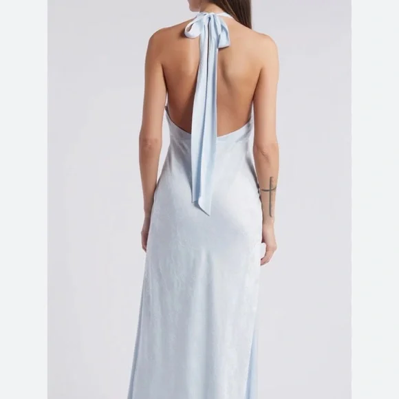 LoveShackFancy Lowry Silk Blend Light Blue Halter Maxi Dress size 0 - Picture 5 of 16